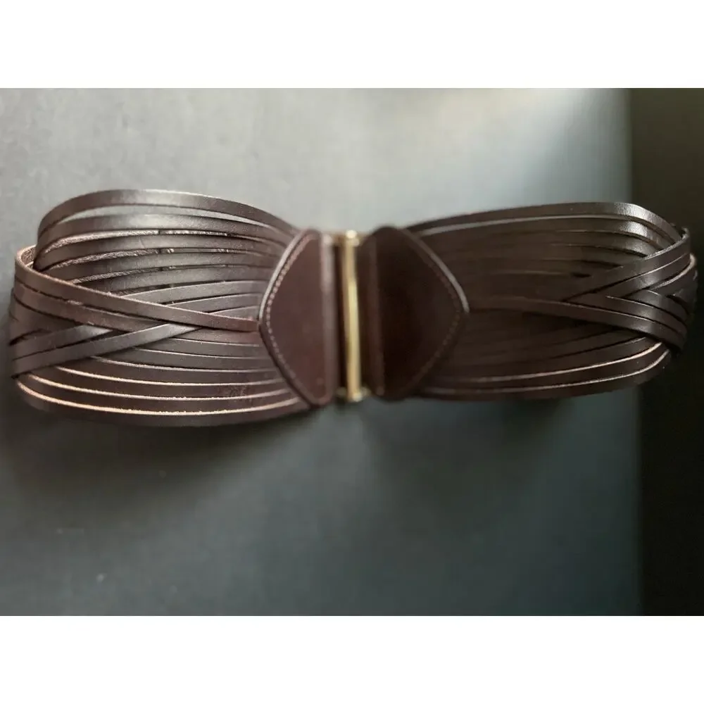 Vtg. Womens Wide Belt OS Leather Brown Boho Reteo Elastic Classic 80s 90s Y2K